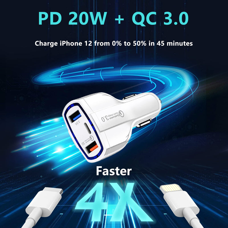 [Australia - AusPower] - Car Charger Adapter 55W 3 Ports Car Charger Fast Charge USB C Car Charger Car iPhone Charger with PD QC3.0 Compatible for iPhone 13/12/11 Pro/XR/X/7/6 iPad Air 2/Mini 3 Samsung Note 9/S10/S9/S8 