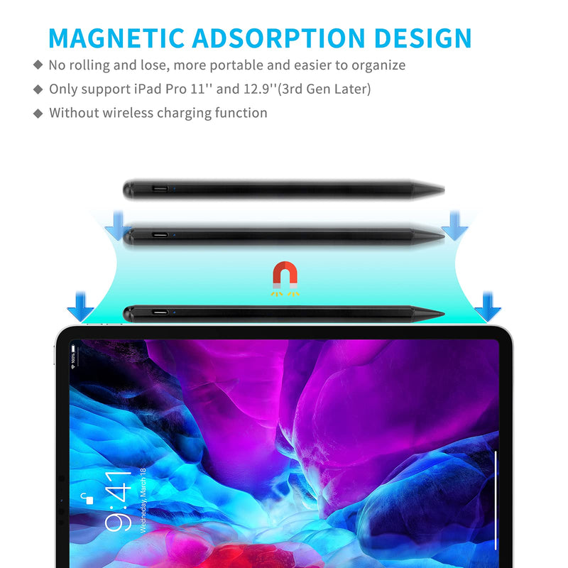 [Australia - AusPower] - Stylus for Apple Pencil 8th Generation iPad 10.2",1.5mm Palm Rejection Fine Tip Active Stylus Pen Compatible for Apple iPad 10.2-in 8th Gen Magnetic Drawing and Writing Stylus,Black 