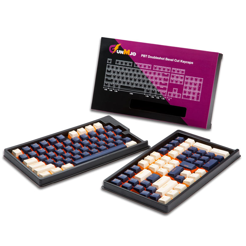 [Australia - AusPower] - GunMjo PBT Doubleshot Keycaps for Gaming Keyboard with Cherry MX Switches, OEM Profile 112 Keys with 6.25U Space Bar, Bevel Cut Keycaps for Mechanical Keyboard, Blue/White with Orange Bottom 