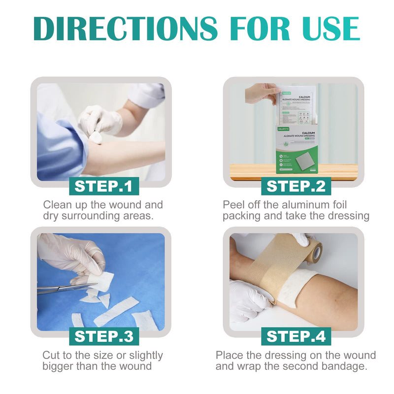 [Australia - AusPower] - Calcium Alginate Wound Dressing, 4" X 4" Patches, 10 Individual Large Pads, High Absorbent, Non-Stick, Fast Gelling for Pressure Ulcer,Bed Sore,Leg Sore,Diabetic Foot Ulcer 