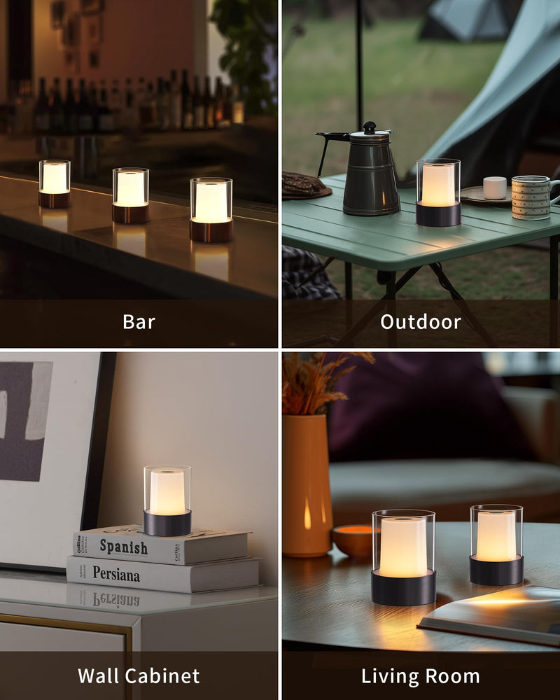 [Australia - AusPower] - NEWSEE Cordless Small Candle Table Lamp, Modern Portable 3 Levels Brightness LED Desk Lamps, Rechargeable Battery Powered Lighting, for Living Room, Dining Room, Bedroom, Bar, Night Light (Black) Black-2 
