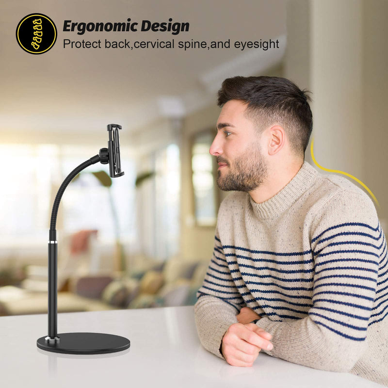 [Australia - AusPower] - Cell Phone Stand, Adjustable Height & Angle Phone Holder Gooseneck Flexible Arm Universal Phone Stand for Desk, Aluminum Alloy Desktop Cell Phone Holder Compatible with 3.5"-6.5" Device (Black) Black 