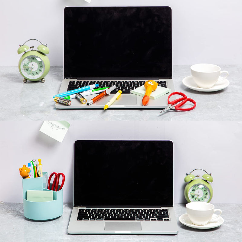 [Australia - AusPower] - Desk Pencil Pen Holder, 3 Slots 360-Degree Spinning Pencil Pen Desk Organizers, Desktop Storage Pen Organizers Stationery Supplies, Cute Pencil Cup Pot for Office, School, Art Supply, Kids - Blue 