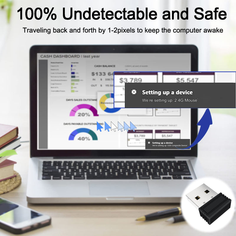 [Australia - AusPower] - Mouse Jiggler Mouse Mover Wiggler Undetectable Shaker USB Port for Computer Laptop, Keeps PC Awake, Simulate Mouse Movement to Prevent Computer Laptop Entering Sleep, No Software Plug-and-Play 