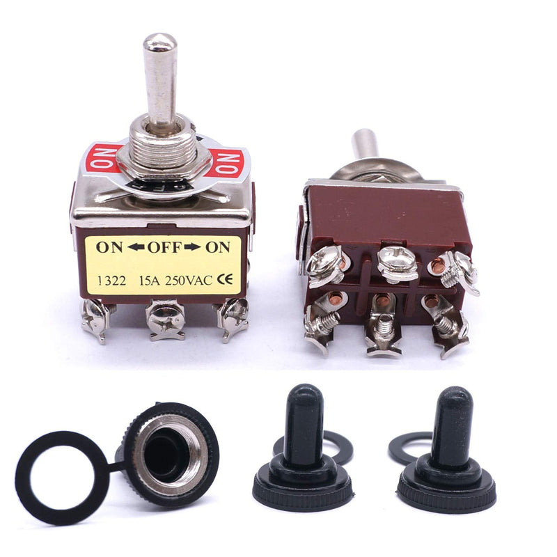 [Australia - AusPower] - Taiss 3pcs Heavy Duty Toggle Switch DPDT ON/Off/ON 6 Terminal Metal Rocker Toggle Switch 20A 125V with 3pcs Waterproof Cover Ten-1322 