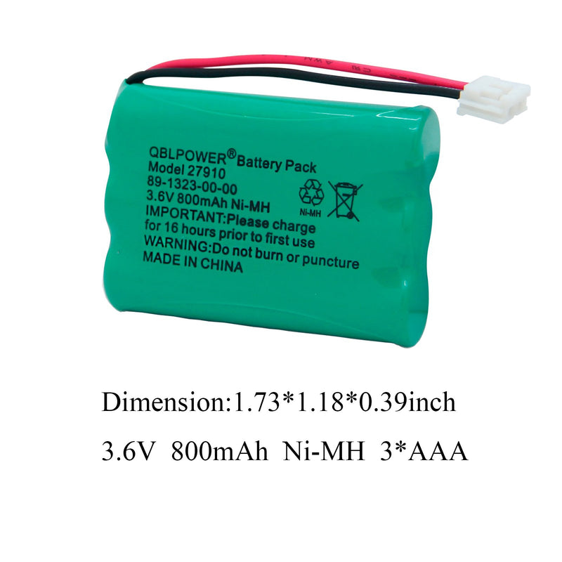 [Australia - AusPower] - QBLPOWER 27910 Cordless Phone Battery Rechargeable Compatible with Vtech 89-1323-00-00 AT&T E1112 E2801 TL72108 Motorola SD-7501 RadioShack 23-959 Cordless Handsets 3.6V(Pack of 2) 