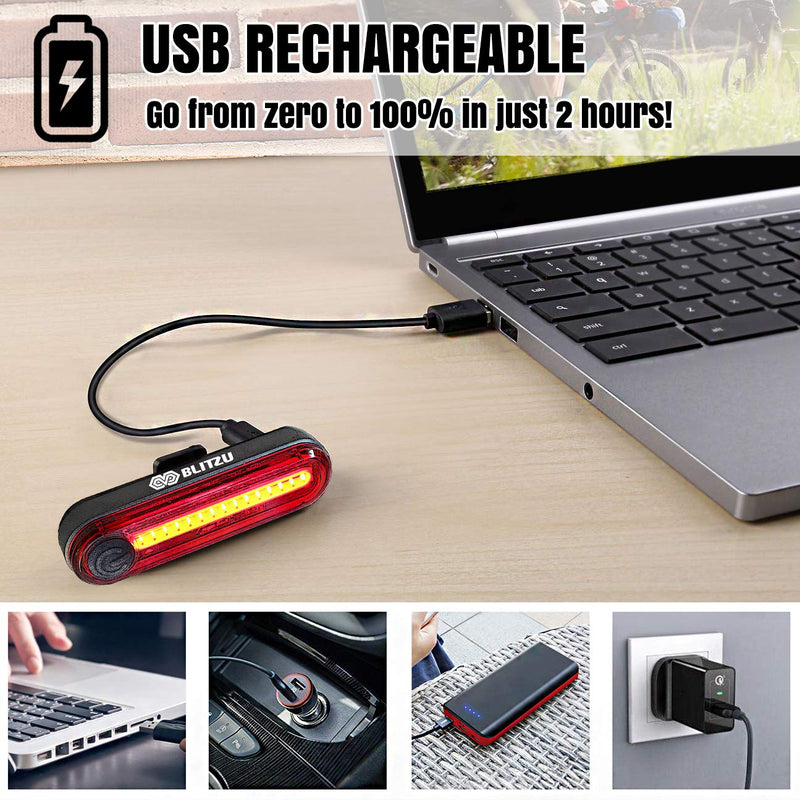[Australia - AusPower] - BLITZU Bike Tail Lights 2 Pack, Cyborg 120T Bright Red LED Bicycle Rear Light, USB Rechargeable, Waterproof Helmet Light, Cycling Flashlight Safety Reflectors Accessories, Fits Adult & Kids MTB Bikes 