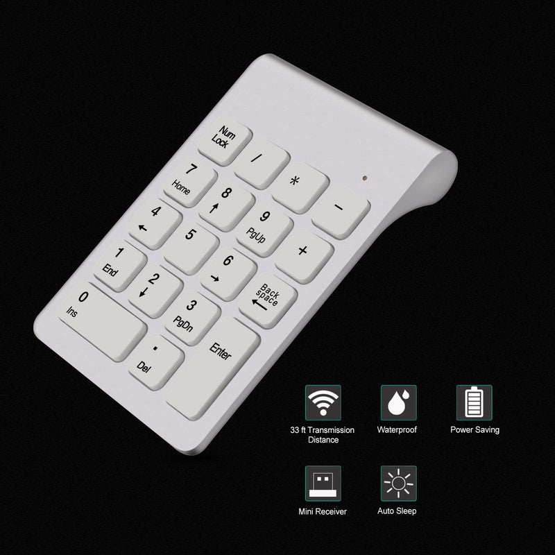 [Australia - AusPower] - Wireless Numeric Keypad, TRELC Mini 2.4G 18 Keys Number Pad, Portable Silent Financial Accounting Numeric Keypad Keyboard Extensions with Wireless Mouse for Laptop, PC, Desktop, Notebook (White) White 