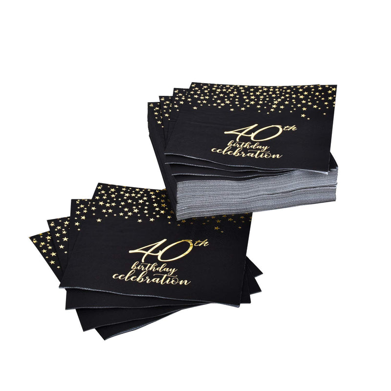 [Australia - AusPower] - Gatherfun 40th Birthday Napkin Disposable Paper Napkins Black and Gold Party Decorations Tableware for Men Woman 40 Birthday Party（6.5X6.5in, 3-Ply, 50-Pack) 