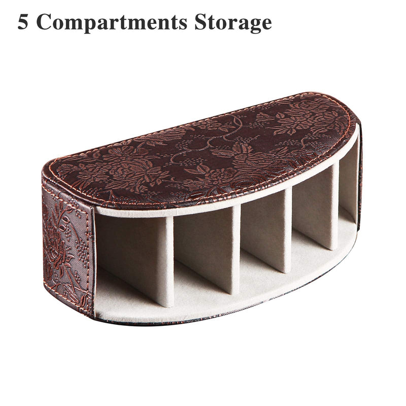 [Australia - AusPower] - All-in-One Leather Brown TV Remote Holder for Remote Conrtols with 5 Compartments Nightstand Desktop Media Player Remote Caddy Storage Box Organizer Tray for Mobile Office Stationery Phone Controller Antique Flower Small 