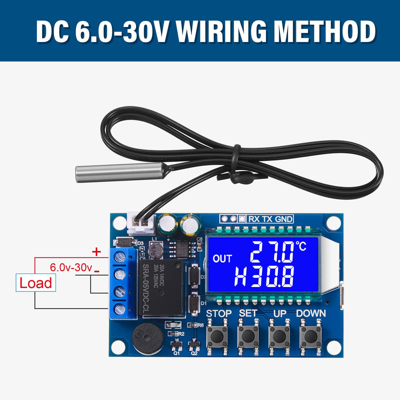 [Australia - AusPower] - 2 Pieces XY-T01 Electronic Temperature Controller, DC 6 - 30V 24V Digital Temperature Control Module -50°C to 100°C Digital Thermostat Temperature Control Switch Boards with Waterproof NTC Probe 