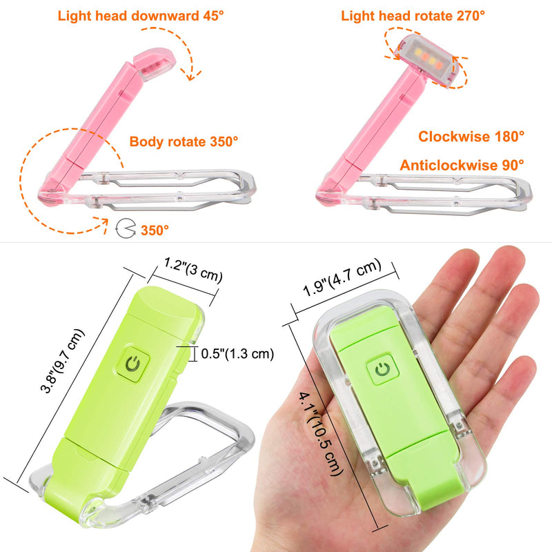 [Australia - AusPower] - BIGLIGHT Amber Book Reading Light, LED Clip on Book Lights, Reading Lights for Books in Bed, Small Book Light for Kids, USB Rechargeable, 2 Brightness Adjustable for Eye Protection, 2 Pack Pink+green 