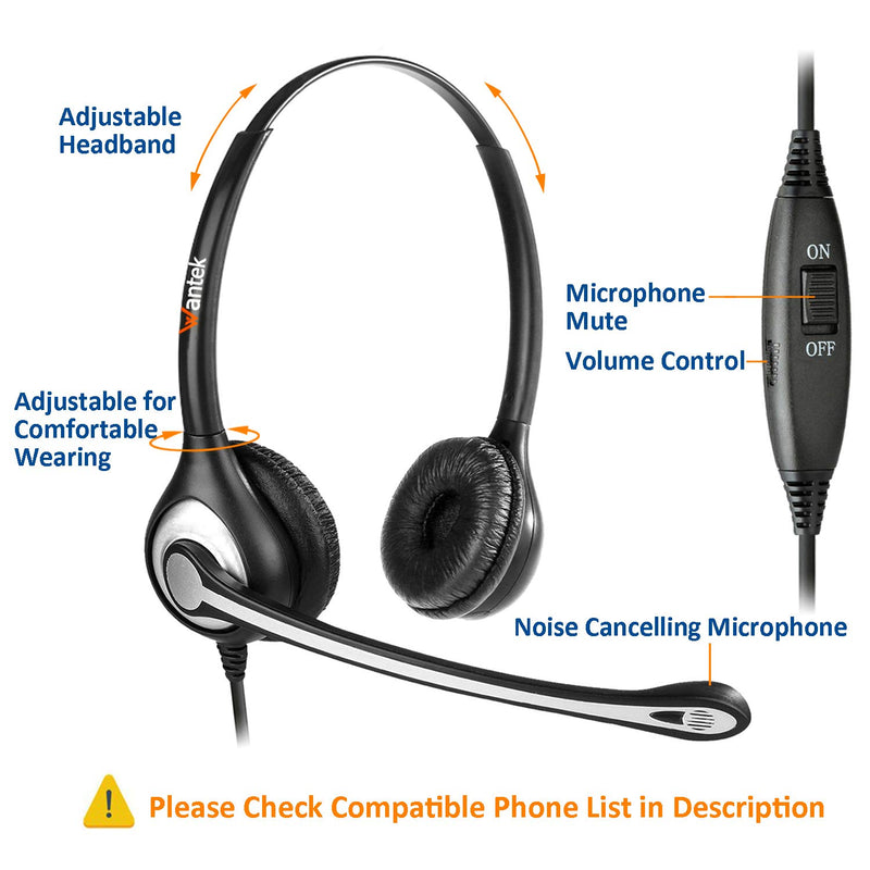 [Australia - AusPower] - Wantek Corded Telephone Headset Dual w/Noise Canceling Mic Compatible with Avaya Aastra Allworx Adtran Alcatel Lucent AltiGen Digium Gigaset InterTel Mitel Plantronics Landline Deskphones(F602S1) 