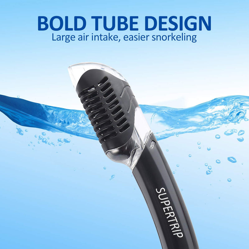 [Australia - AusPower] - Supertrip Dry Snorkel Adult, Scuba Diving with Splash Guard and Top Valve, Freediving Snorkeling Swimming Snorkel for Adults Youth Black 