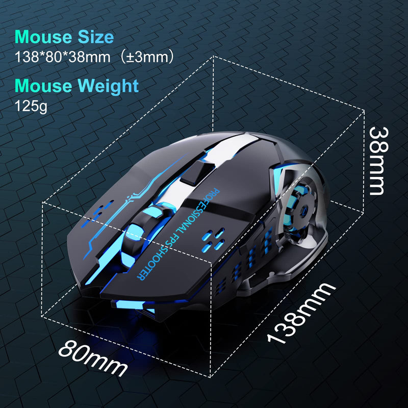 [Australia - AusPower] - QELIROKY QV13 New 2.4G Wireless Rechargeable Gaming Mouse Silent Click with 6 Buttons, 3 Adjustable Levels DPI , Colorful LED Lights for Laptop, iPad, MacOS, PC, Windows, Android (Black) 