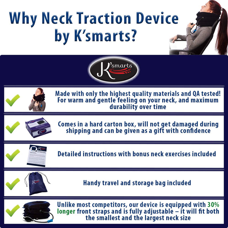 [Australia - AusPower] - Pinched Nerve Neck Stretcher Cervical Traction Device for Home Pain Treatment | Inflatable Spinal Decompression Collar Unit Muscle Strain Injury Relief | Herniated Disc Problems Remedy Kit (Blue) Blue 
