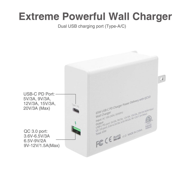 [Australia - AusPower] - SIIG 65W USB Type C Wall Charger (USB C Power Adapter/USB C Laptop Charger/USB-C PD Charger) with Power Delivery & QC 3.0 USB Port for MacBook Pro, Laptops with USB C Charging, Smart Phones 