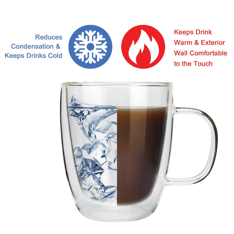 [Australia - AusPower] - Glass Coffee Mug, Double Wall Insulated Glass Cup 12 Oz Heat-resistant Clear Coffee Mug for Tea Coffee Latte Espresso Cappuccino and Beverage, Set of 1 (Round) 