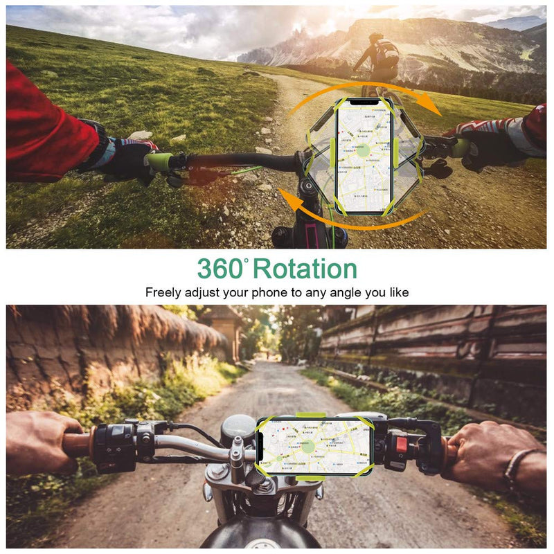 [Australia - AusPower] - ihens5 Bike Phone Mount, Motorcycle & Mountain Bike Handlebar Phone Mount Bicycle Golf Cart Stroller Cell Phone Holder with Rubber Strap 360 Degrees Rotate for iPhone X 8 7 6 6s Plus Samsung (Green) Green 