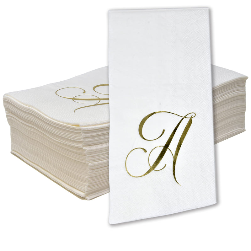 [Australia - AusPower] - 100 Gold Monogram Guest Napkins Letter A Disposable Paper Pack Elegant Metallic Golden Foil Dinner Hand Napkin for Bathroom Powder Room Wedding Holiday Birthday Party Baby Shower Decorative Towels 
