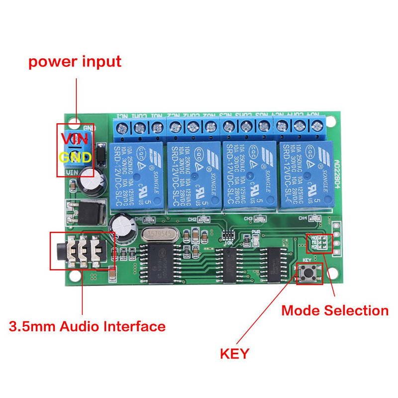 [Australia - AusPower] - AD22B04 12V 4 Channel DTMF Tone Signal Decoder Relay Phone Remote Control PLC 