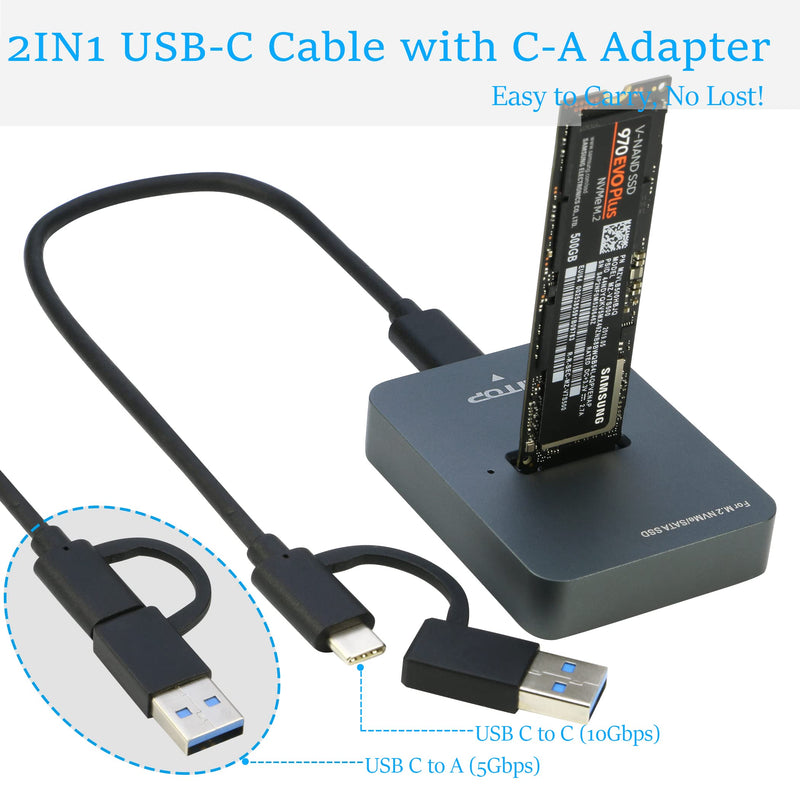 [Australia - AusPower] - M.2 to USB Docking Station, RIITOP M.2 SSD to USB-C Reader Adapter for Both M.2 (M Key) NVMe SSD and (B+M Key) SATA-Based SSD 