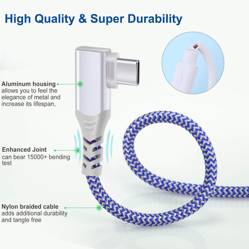 [Australia - AusPower] - Pofesun 3 Pack 10ft USB C Cable Right Angle 90 Degree USB A to Type C Fast Charger Compatible for Samsung Galaxy S20 S10 S9 S8 Plus Note 9 8,LG G8 G7 V40 V20, Moto G7-Blue,Green,Purple Blue,Green,Purple 
