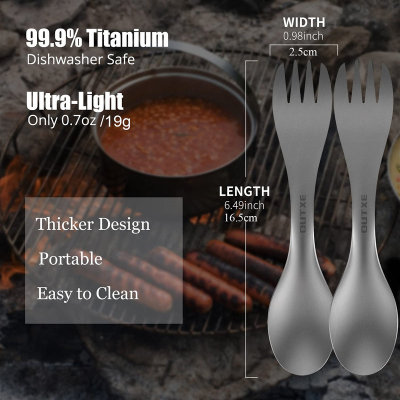 [Australia - AusPower] - OUTXE Titanium 2 in 1 Fork and Spoon Combo 2-Pack Ultra Lightweight Camping Utensil, Eco-Friendly Spork for Backpacking, Hiking, Outdoors 