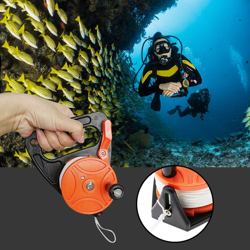 [Australia - AusPower] - Seafard Compact 150ft Scuba Dive Reel Kayak Anchor with Thumb Stopper for Safety Underwater Diving Snorkeling Red 