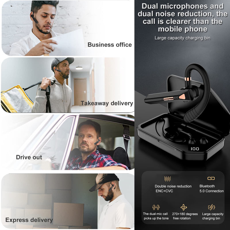 [Australia - AusPower] - K3 Bluetooth Headset V5.1, [Upgraded] Single-Ear Bluetooth Earpiece 108 Hrs Playtime with Charging Case, Ear Earphones with Noise Canceling Dual-Mic, for Business,Office and Driving, 