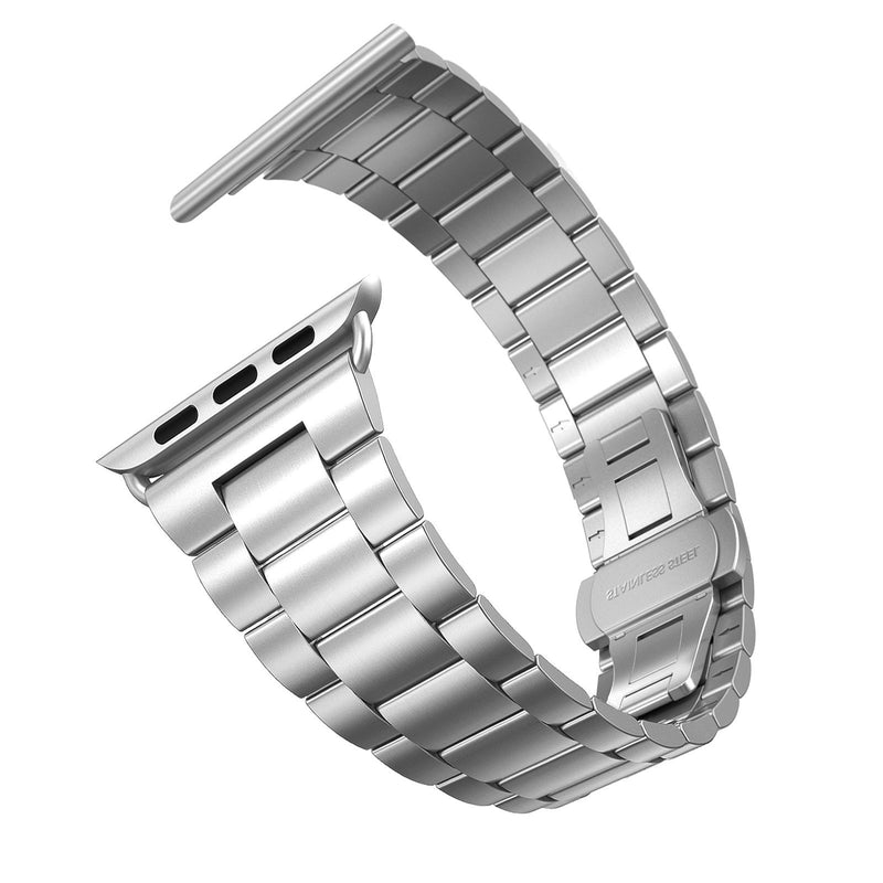 [Australia - AusPower] - SWEES Compatible with Apple Watch 45mm 42mm 44mm Band, Upgraded Version Solid Stainless Steel Link Replacement Wristband Compatible for iWatch Series 7 6 5 4 3 2 1 SE Sports & Edition Men Women, Silver Ultra Slim - Silver 