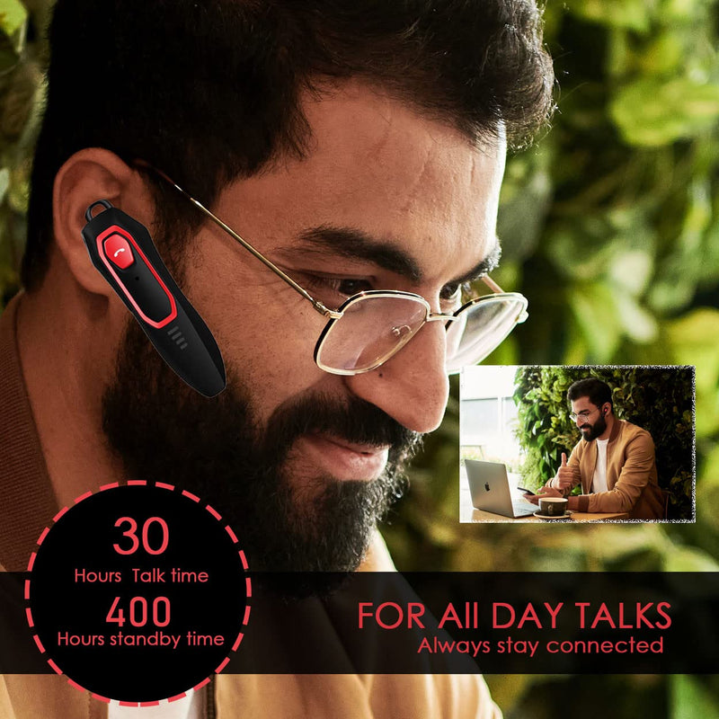 [Australia - AusPower] - Trucker Bluetooth Headset, Noise Cancelling, 30H Talking Time, Speak Callers Name, Hands Free Bluetooth Earpiece for Cell Phone Red[Upgraded version] 