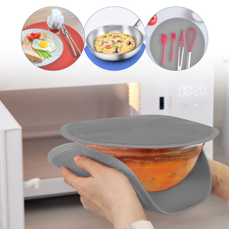 [Australia - AusPower] - KooMall 2 Pcs 12 10 Inch Thickened Multi-use Silicone Trivet, Microwave Splatter Guard Mat, Baking Mat, Pot Holders Hot Pad for Hot Pots Pans Dishes Kitchen Counter,Heat Resistant,Dishwasher Safe,Grey Gray 10+12 inch 
