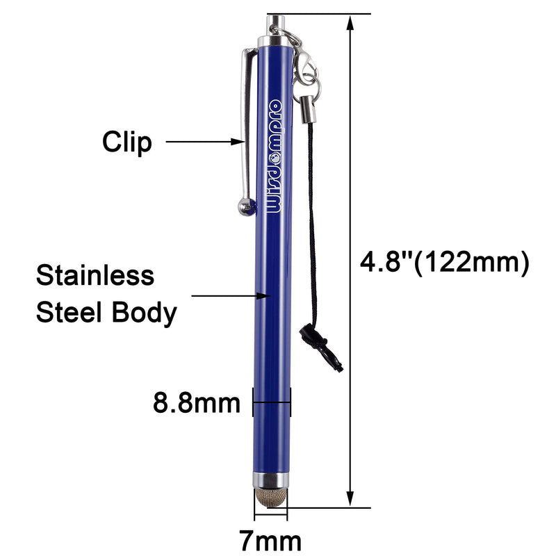 [Australia - AusPower] - Wisdompro Stylus, 4.8 Inch Universal Microfiber Mesh Tip Styli with 2pcs Replacement Tips and Tether for Capacitive Touch Screen iPad, Tablet, iPhone, Samsung Galaxy Note/Tab and More(Dark Blue) Dark Blue 