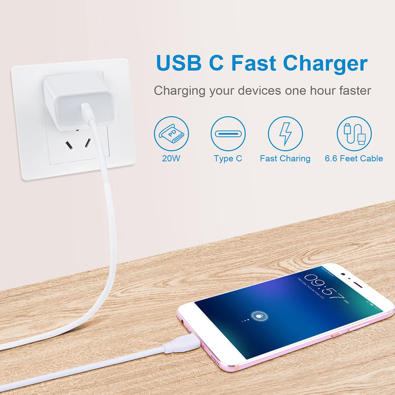 [Australia - AusPower] - USB C Fast Charger for Google Pixel 6 6 Pro 5 4 4A 4XL 3 3A 3XL 2 XL, Pad Pro 12.9/11, Samsung Galaxy S22 S21 S20 FE 5G Note 20 Ultra Z Fold 3 A10E, 20W 3A PD Power Adapter with 6FT Type C to C Cable White 