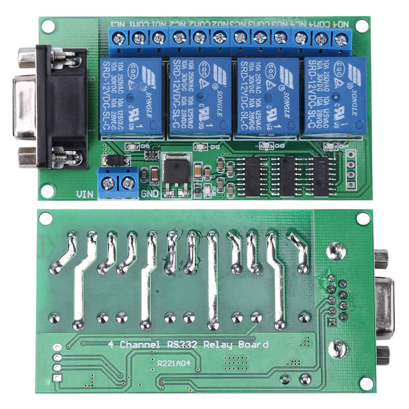 [Australia - AusPower] - DC 12V 4 Channel Relay Board, DB9 RS232 Remote Control UART Serial Port Switch for Car Motor 8.5 x 4.7 x 1.8cm 