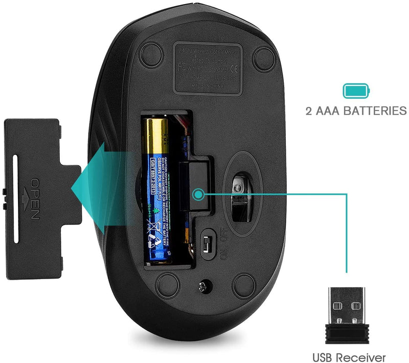 [Australia - AusPower] - Rii Wireless Mouse 1000 DPI for PC, Laptop, Windows,Office Included Wireless USB dongle (Black) Black 