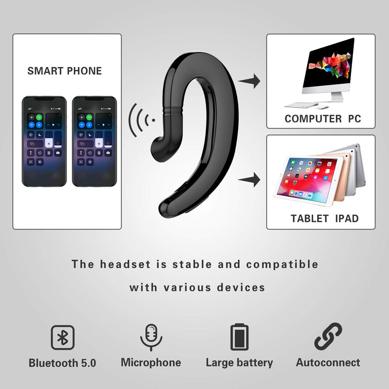 [Australia - AusPower] - Bluetooth Headset Single Ear Cell Phone Wireless Earpiece with Mic Noise Cancelling Earphone V5.0 Ultralight Hands Free 10 Hrs Talking Time for Business/Office/Driving/iPhone Android(Black) Black 