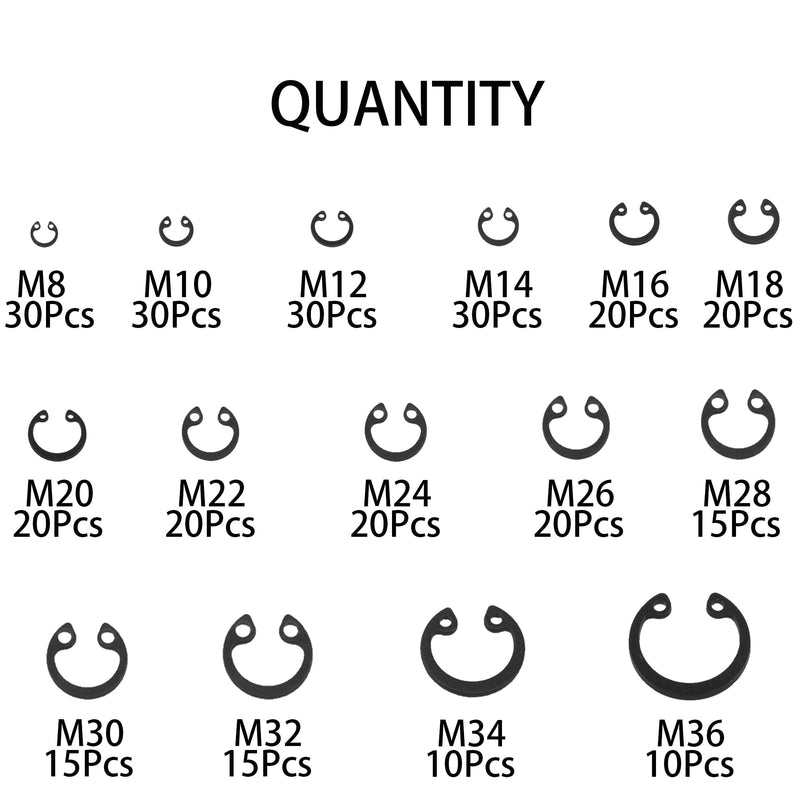 [Australia - AusPower] - Rrina 305Pcs Alloy Steel Internal Circlip Snap Retaining Clip Ring Assortment Kit Size M8 to M36 
