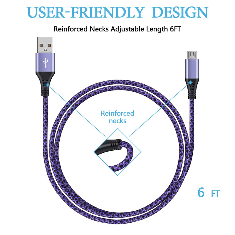 [Australia - AusPower] - Micro USB Cables [4Pack/6Ft] AILKIN Android USB 2.0A Male to Micro B Charger Cord, Fast Charging Speed Data Transmission Nylon Colored Braided Powerline Cable for Samsung Galaxy, Nexus, PS, Moto, Fire 