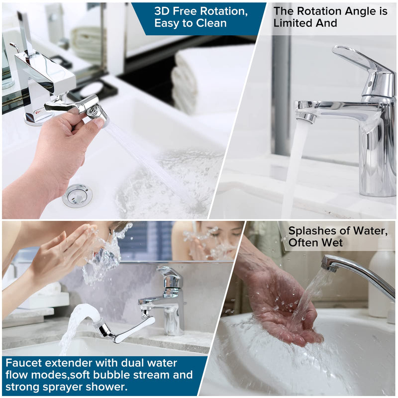 [Australia - AusPower] - 1440° Faucet Extender for Bathroom Sink, 1080° Swivel Robotic Arm & 360° Faucet Aerator, 2 Mode Splash Filter Extension, Replaceable Aerator for Kitchen and Bathroom Faucets (1 Pack & Faucet Aerator) 1440° 