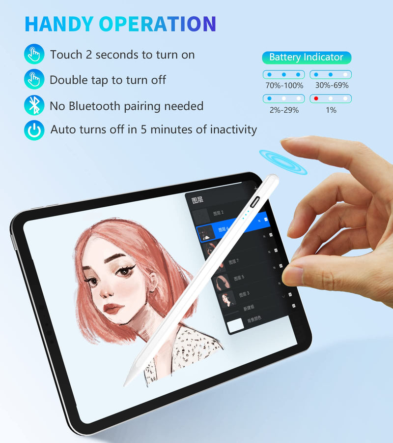 [Australia - AusPower] - Stylus Pen for iPad 9th&10th Generation, 4X Fast Charge Apple Pencil 2nd Generation for iPad 2018-2023 Apple Pro 11”/12.9”, iPad Mini 5/6, iPad Air 5/4/3, iPad 10/9/8/7/6th Gen with Palm Rejection 