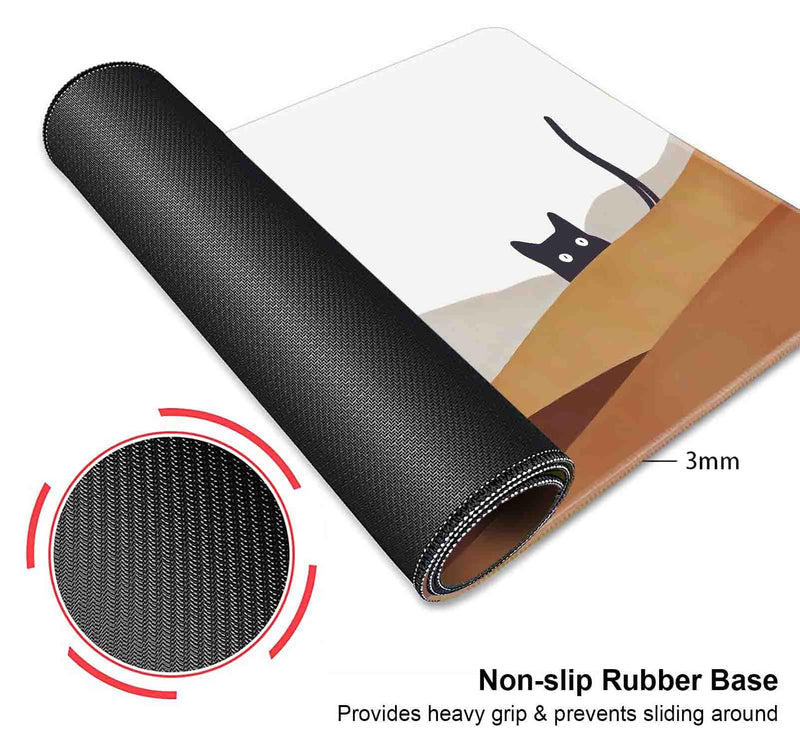 [Australia - AusPower] - Large Gaming Mouse Pad, Desk Pad, Keyboard Mouse Mat Non-Slip Mousepad Rubber Base and Stitched Edges for Laptop Computer Office Desk Accessories, 31.5 X 11.8 Inch, Sunrise Mountain Black Cat 