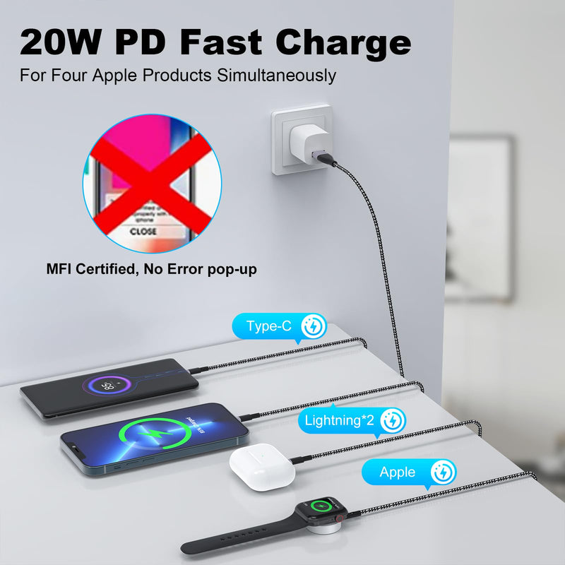 [Australia - AusPower] - New Apple Watch Charger USB C for Apple Watch/iPhone/AirPods, 5 in 1 USB C Fast iWatch Magnetic Charging Cable Nylon Braided for iWatch Series 3/4/5/6/7/8/SE/Ultra Portable Wireless Charger Cord-6FT 