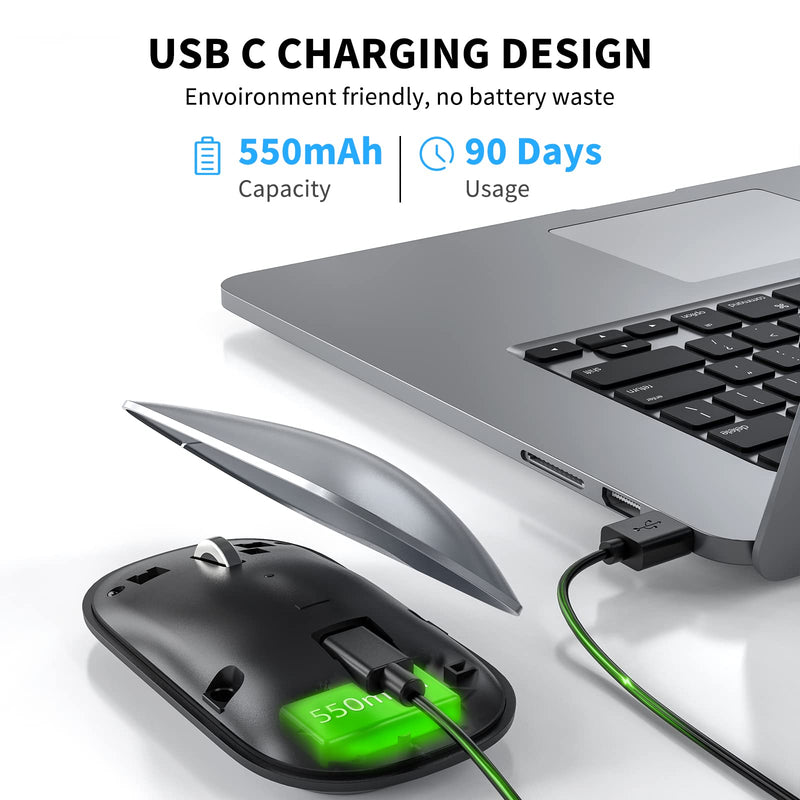 [Australia - AusPower] - TECKNET Rechargeable Bluetooth Mouse for MacBook Pro/iPad/Laptop/Windows, Slim Silent Wireless Mouse Bluetooth 5.0/3.0 2.4G Portable Optical Cordless Mice with USB Receiver 4 Adjustable DPI 