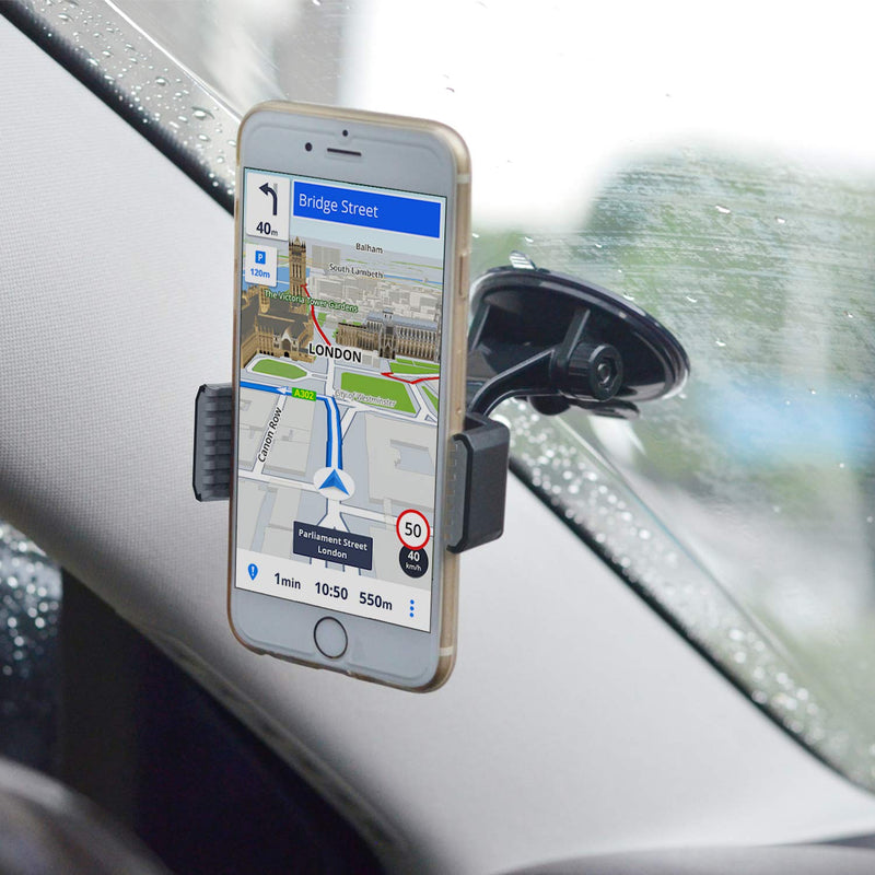 [Australia - AusPower] - APPS2Car Suction Cup Phone Holder for Car with Adjustable Arm, Low Profile Dashboard Phone Mount Compact Windshield Window Dash Mobile Stand Compatible w/ All iPhone and Android Cell Phones 