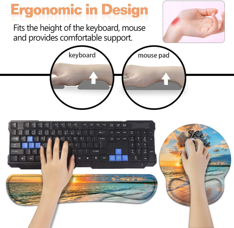 [Australia - AusPower] - Keyboard Wrist Rest + Mouse Pad Wrist Support Set with Coasters, Non-Slip PU Base Ergonomic Mousepad for Home Office Working Studying Easy Typing & Pain Relief, Bible Verses Proverbs 31:25 