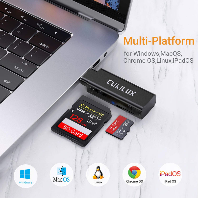 [Australia - AusPower] - Cubilux USB Type C SD/TF Card Reader with LED Indicator, Thunderbolt 4/3 Memory Card Adapter Compatible with MacBook iPad Pro/Air 4/Mini 6 Samsung S22/S21/S20 Note 20/10 Tab S8/S7/S6 Pixel 6 Pro 5 4 3 Black 