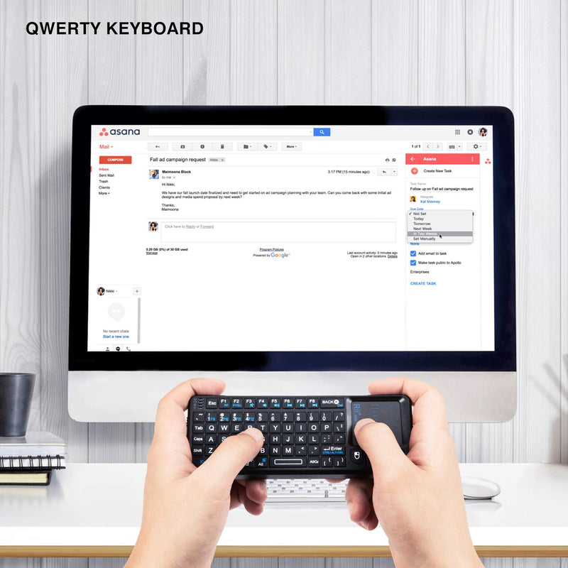 [Australia - AusPower] - Rii Mini Wireless Keyboard with Touchpad＆QWERTY Keyboard,Support Bluetooth ＆2.4G Connection,Built-in Laser Pointer, Backlit Portable Keyboard Wireless with Remote Control, X1-BT Black. 