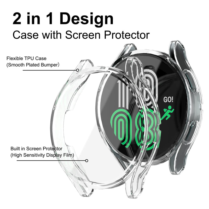 [Australia - AusPower] - HANKN 2 Pack for Samsung Galaxy Watch 4 Screen Protector Case Clear 40mm, Soft TPU Plated All-Around Protective Cover Shockproof Bumper Accessories for Galaxy Watch 4 (Clear, 40mm) Clear x 2 